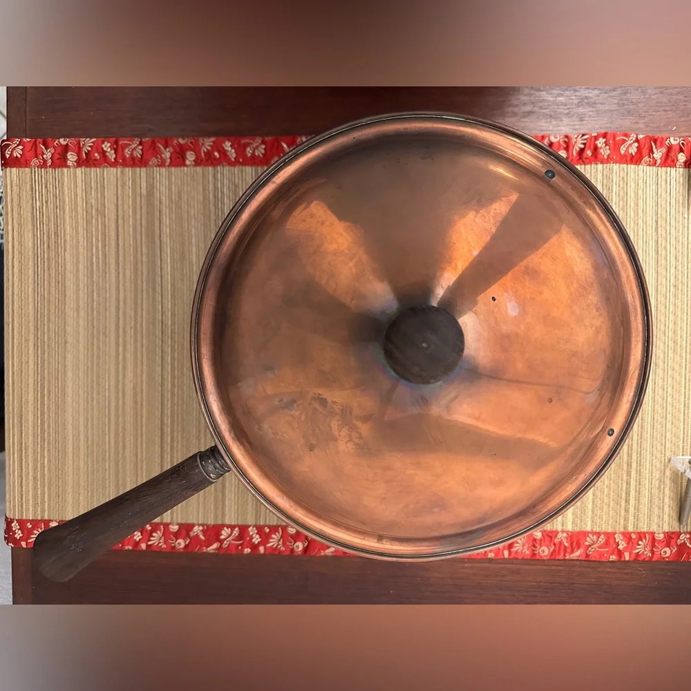 Copper & Brass Chafing Dish Wood Handle Made in Pescia Italy